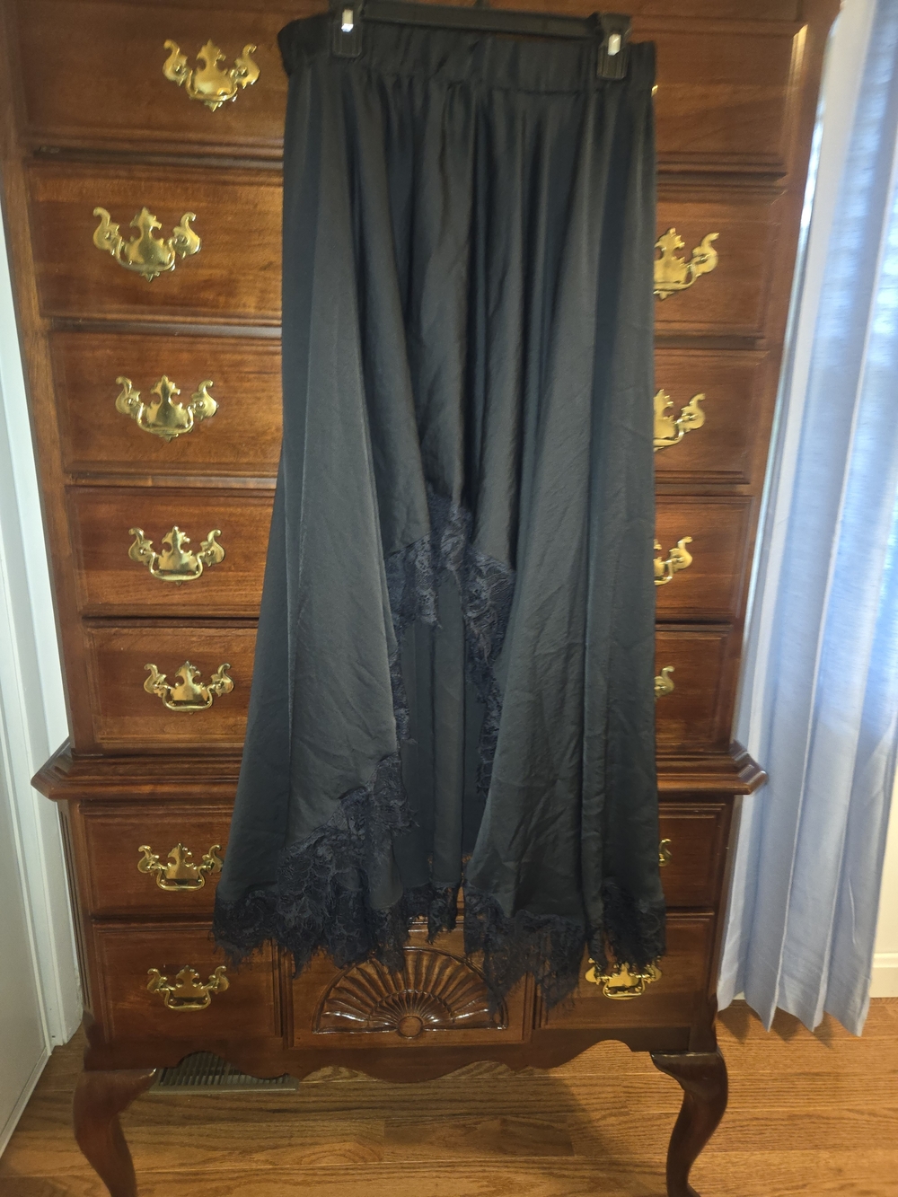 Emily Costa Black Lace-Trim Maxi Skirt Like New